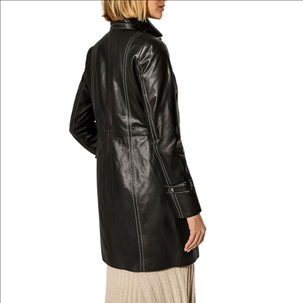 🆕 OVERLAND "MIA" BLACK ITALIAN LAMB LEATHER WOMEN'S TRENCH COAT - Picture 11 of 16